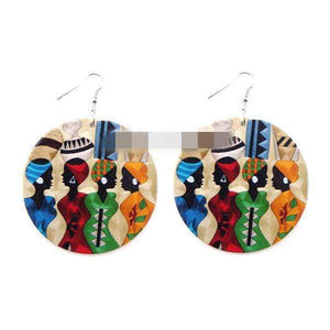 Womens Round Wood Ethnic Dangle Earrings