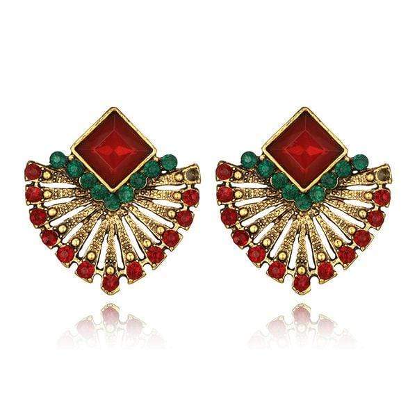 Womens Stud Gold Red Fan Earrings Jewelry