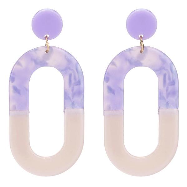 Womens Oval Purple Acrylic Hoop Earrings