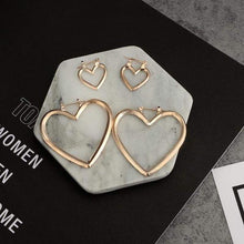 Load image into Gallery viewer, Earrings Womens Gold 2-in-1 Heart Hoops Earrings Jewelry