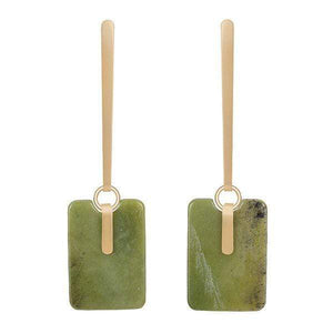 Womens Gold Tone Green Long Stem Earrings