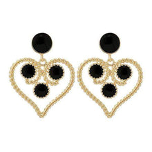 Load image into Gallery viewer, Womens Gold Tone Heart Hoop Earrings with Black Designs
