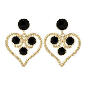 Womens Gold Tone Heart Hoop Earrings with Black Designs