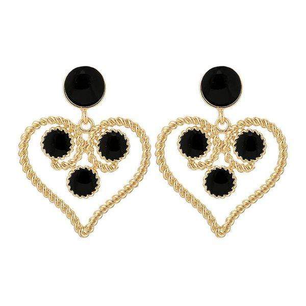 Womens Gold Tone Heart Hoop Earrings with Black Designs