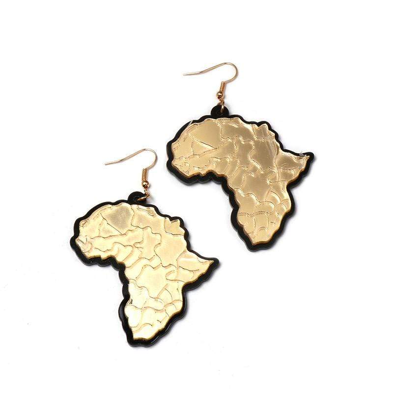 Womens Africa Map Mirror Black Gold Earrings