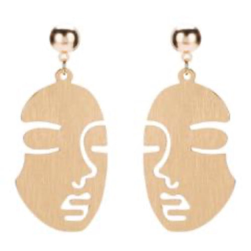 Boho Womens Abstract Gold Tone Face Earrings