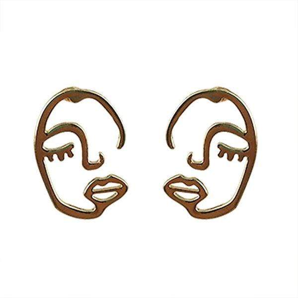 Boho Womens Abstract Gold Face Stud Earrings