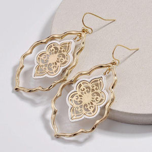 Womens Gold Tone Oval Flower Dangle Earrings