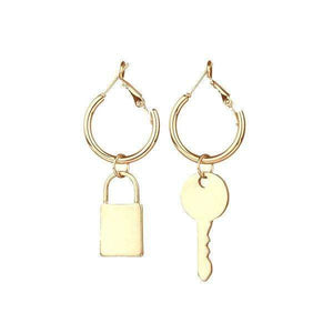 Womens Gold Tone Lock Key Hoop Earrings