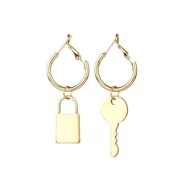 Earrings Womens Gold Lock Key Dangle Hoop Earrings Jewelry