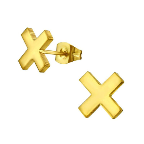 Adult Uniex Gold Surgical Stainless Steel Earrings Letter X Stud Earring