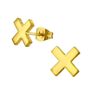 Earrings Gold Surgical Stainless Steel "X" Stud Earrings
