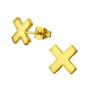 Gold Tone Surgical Stainless Steel Stud Earrings Letter X