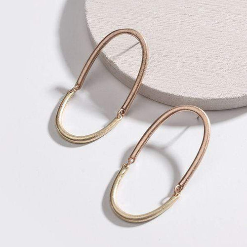 Two-Tone Oval Hoop Post Earrings