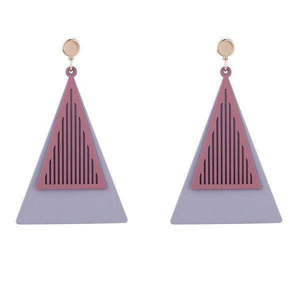 Womens Purple Metal Triangle Earrings
