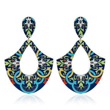 Load image into Gallery viewer, Boho Womens Blue Aztec Design Teardrop Earrings