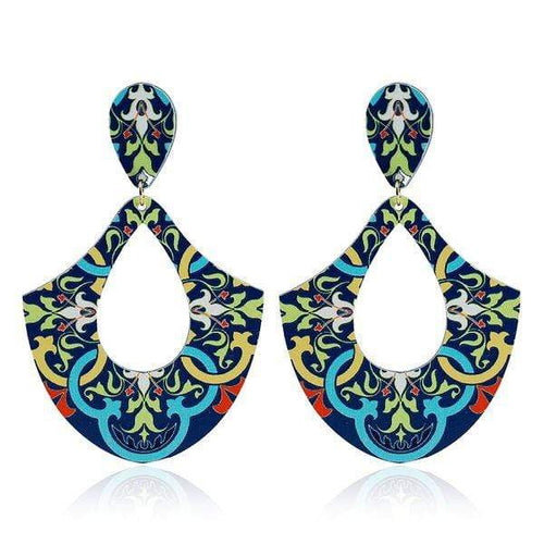 Boho Womens Blue Aztec Design Teardrop Earrings