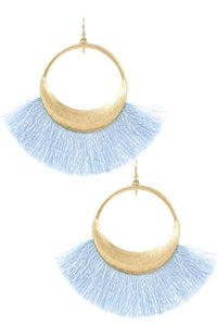 Boho Womens Blue Fringe Hoop Earrings