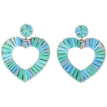 Load image into Gallery viewer, Womens Large Heart Earrings with Hand Woven Colorful Fabric