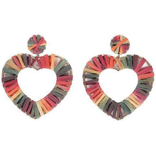 Load image into Gallery viewer, Womens Large Heart Earrings with Hand Woven Colorful Fabric