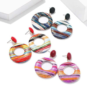 Womens Multi-Color Fabric Hoop Fashion Earrings