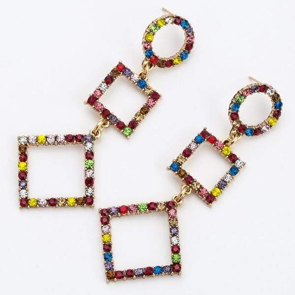 Womens Multi-Color Rhinestone Geometric Long Earrings