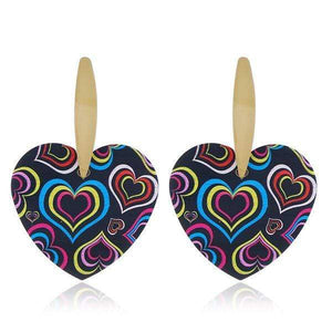 Womens Multi Colored Heart Earrings with Gold Post Stem