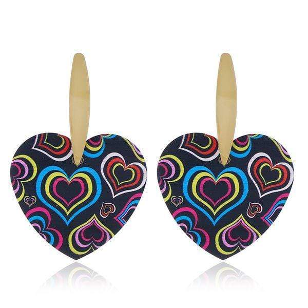 Womens Multi Colored Heart Earrings with Gold Post Stem