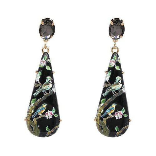 Womens Bird Design Dangle Drop Earrings Black