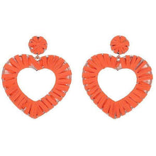 Load image into Gallery viewer, Womens Large Heart Earrings with Hand Woven Colorful Fabric