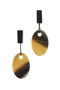 Womens Oval Black and Gold Dangle Earrings