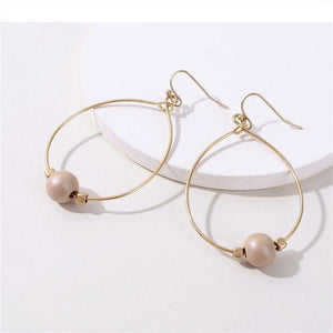 Oval Hoop Earrings with Bead Design - More Colors