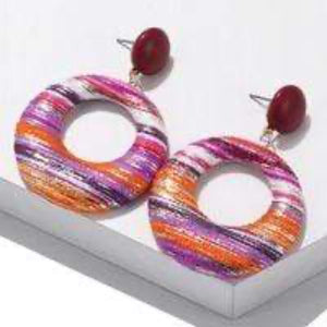 Womens Multi-Color Fabric Hoop Fashion Earrings