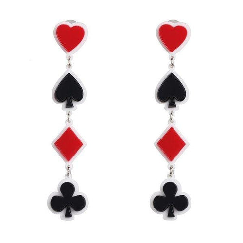 Womens Red Heart Black Spade Dangle Drop Acrylic Earrings