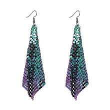 Load image into Gallery viewer, Womens Purple Green Sequin Sparkle Statement Earrings
