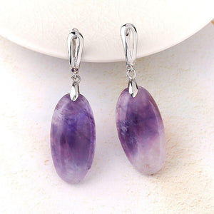 Lavender Quartz Oval Gemstone Drop Earrings