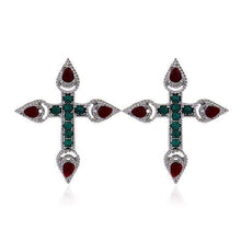 Load image into Gallery viewer, Red/Green Cross Earrings