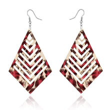 Load image into Gallery viewer, Womens Wood Leopard Cutout Earrings in Red or Brown