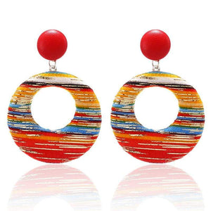 Womens Multi-Color Fabric Hoop Fashion Earrings