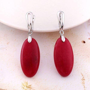 Red Quartz Oval Gemstone Drop Fashion Earrings