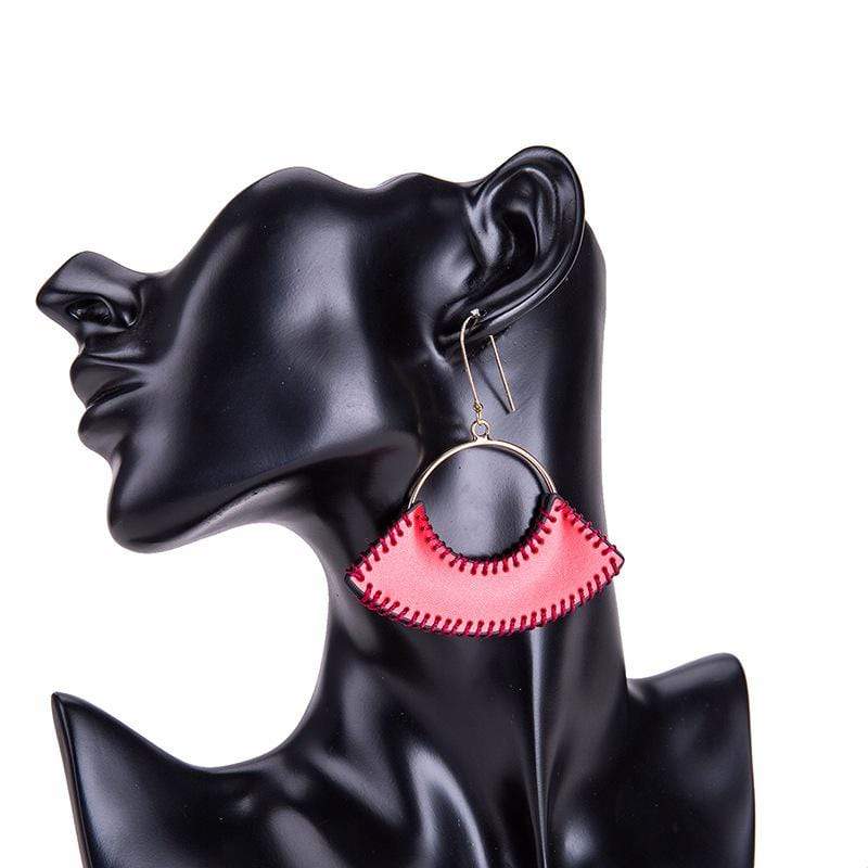 Womens Red or White Leather Hoop Earrings