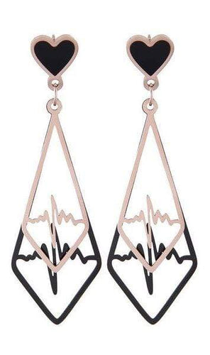 Womens Rose Gold Black Tone Heart Nurse Medical Earrings
