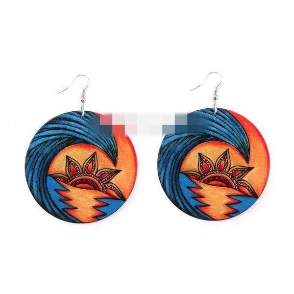 Womens Round Wood Earrings