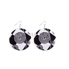 Load image into Gallery viewer, Womens Black White Round Wood Earrings