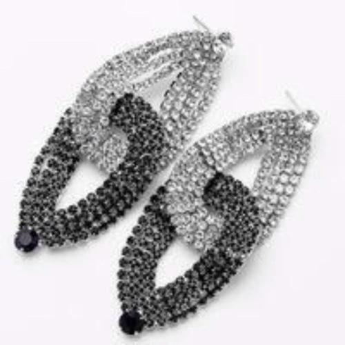 Womens Silver Black Rhinestones Interlocking Teardrop Earrings