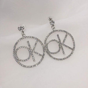 Earrings Womens Silver Letter Crystal "OK" Drop Earrings Jewelry