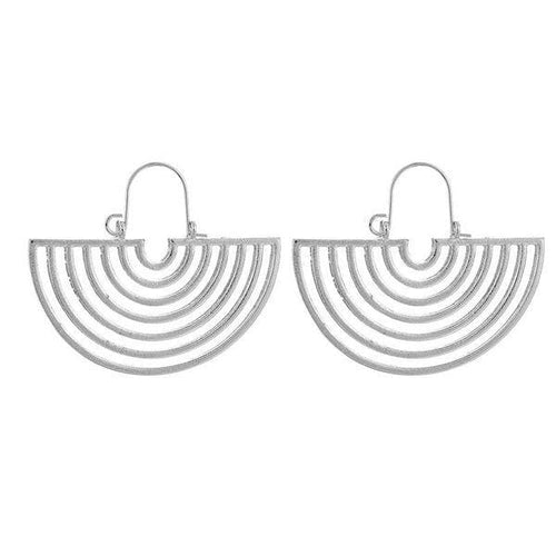 Womens Silver Crescent Aztec Half Circle Earrings