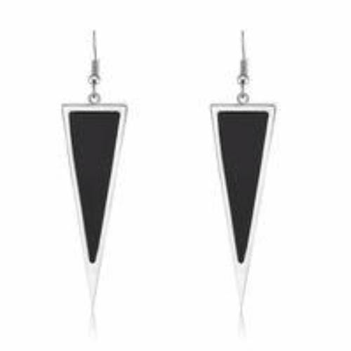 Womens Silver Black Triangle Dangle Drop Earrings