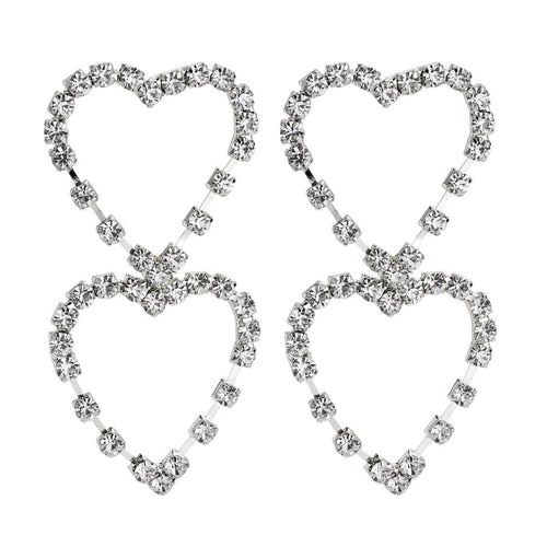 Womens Double Heart Hoop Earrings Rhinestone Design Post Earrings