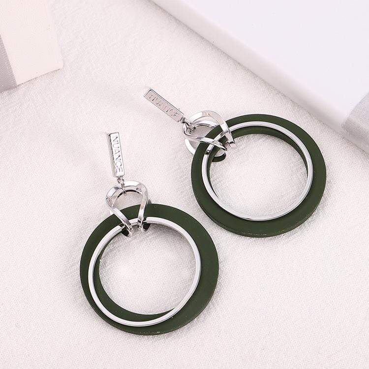 Silver/Green Hoop Earrings